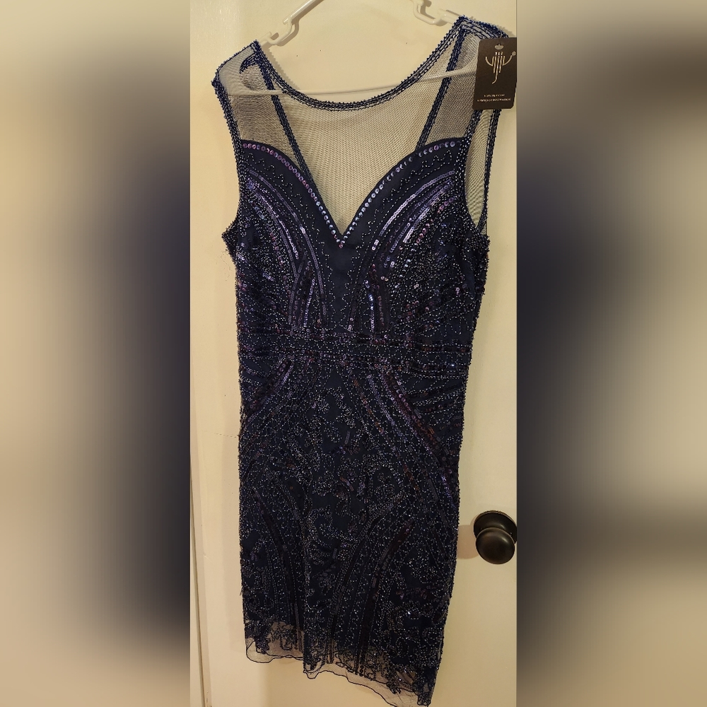Navy Blue Beaded Dress